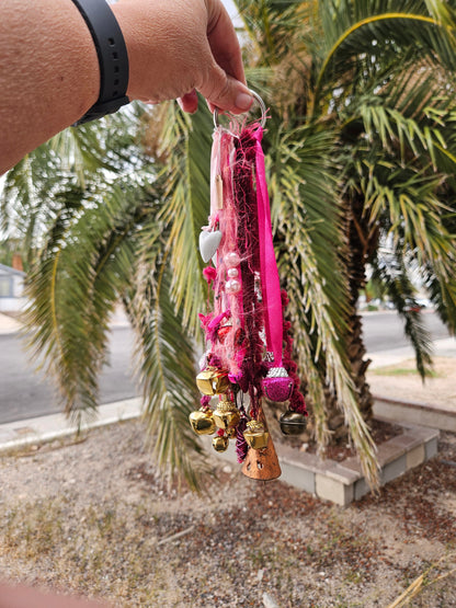 Pink Witch Bells • Protection Charm • Door Hanger • Home Blessing Decor • Handmade Boho Witchcraft Ornament • Good Energy House Gift