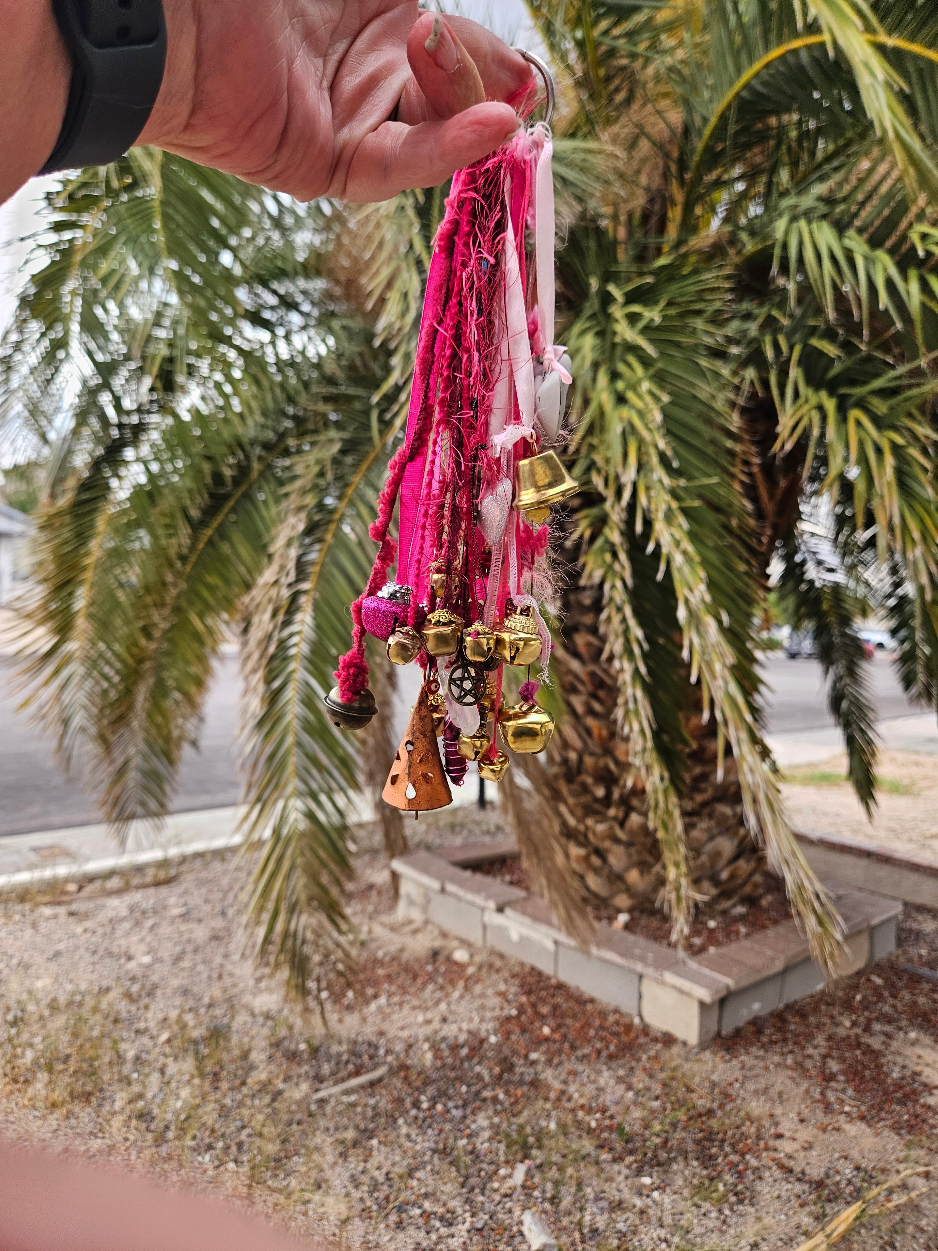 Pink Witch Bells • Protection Charm • Door Hanger • Home Blessing Decor • Handmade Boho Witchcraft Ornament • Good Energy House Gift