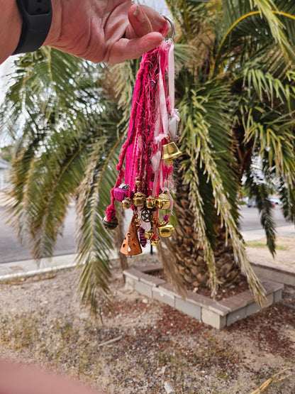 Pink Witch Bells • Protection Charm • Door Hanger • Home Blessing Decor • Handmade Boho Witchcraft Ornament • Good Energy House Gift
