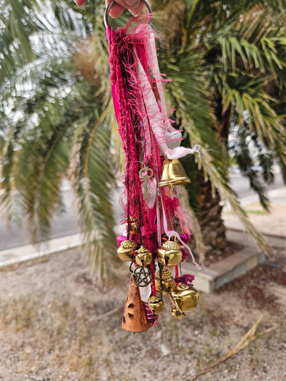Pink Witch Bells • Protection Charm • Door Hanger • Home Blessing Decor • Handmade Boho Witchcraft Ornament • Good Energy House Gift