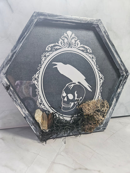 Wall Hanging: Gothic Skull, Clear Quartz, Smoky Quartz, Tiger&