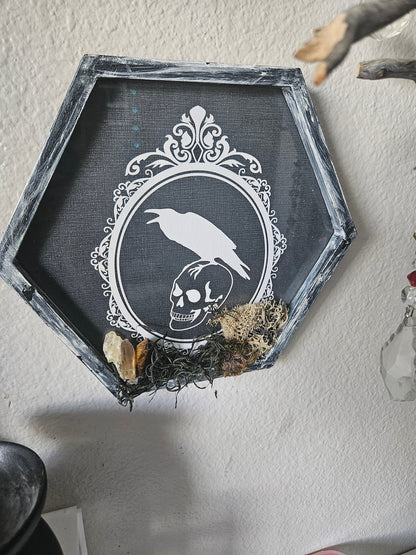 Wall Hanging: Gothic Skull, Clear Quartz, Smoky Quartz, Tiger&