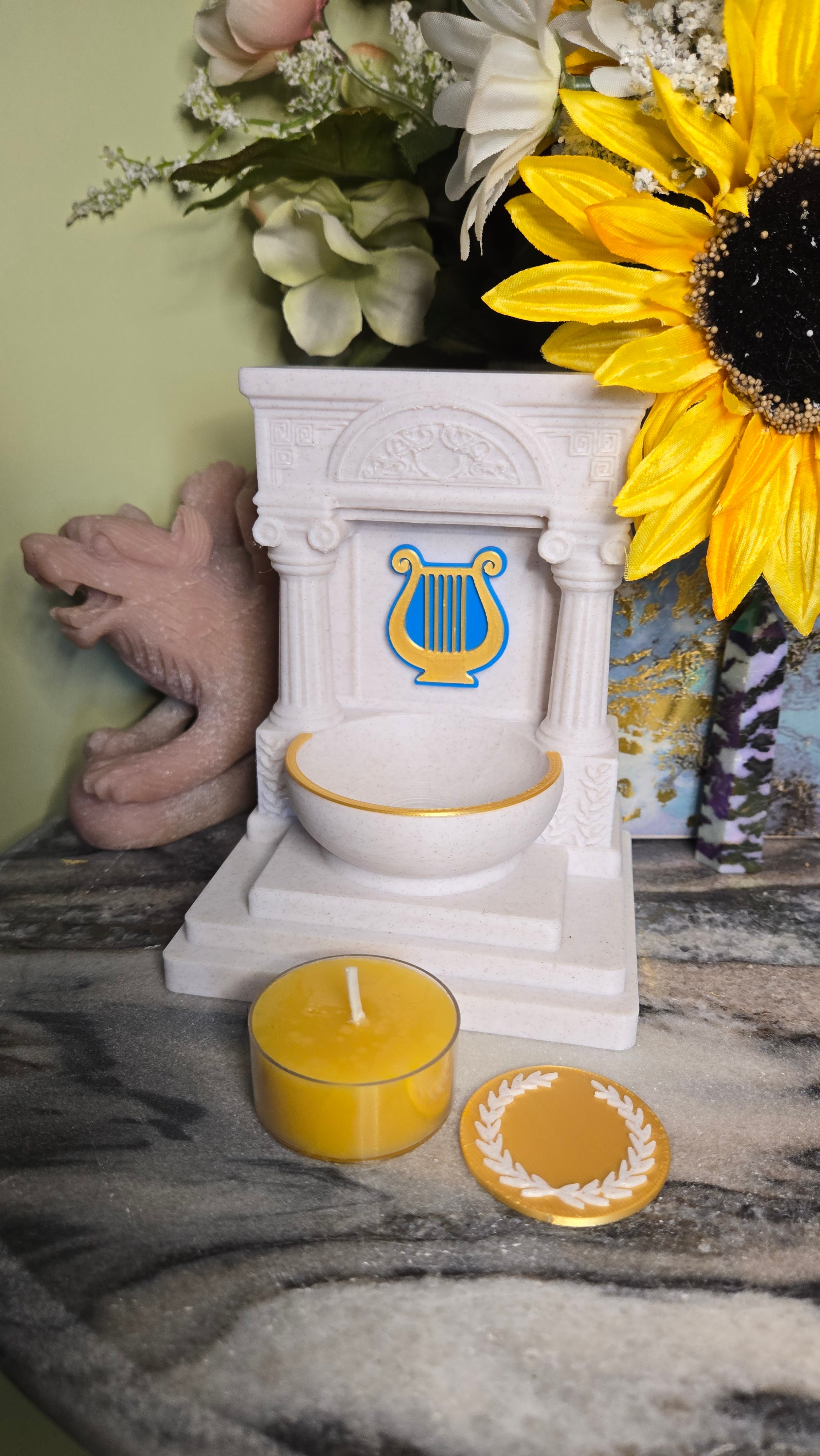 Mini Apollo Lyre Altar 5 Inch God Shrine for Sun, Archery, Music, Witchcraft Altar Decor Pagan Gift