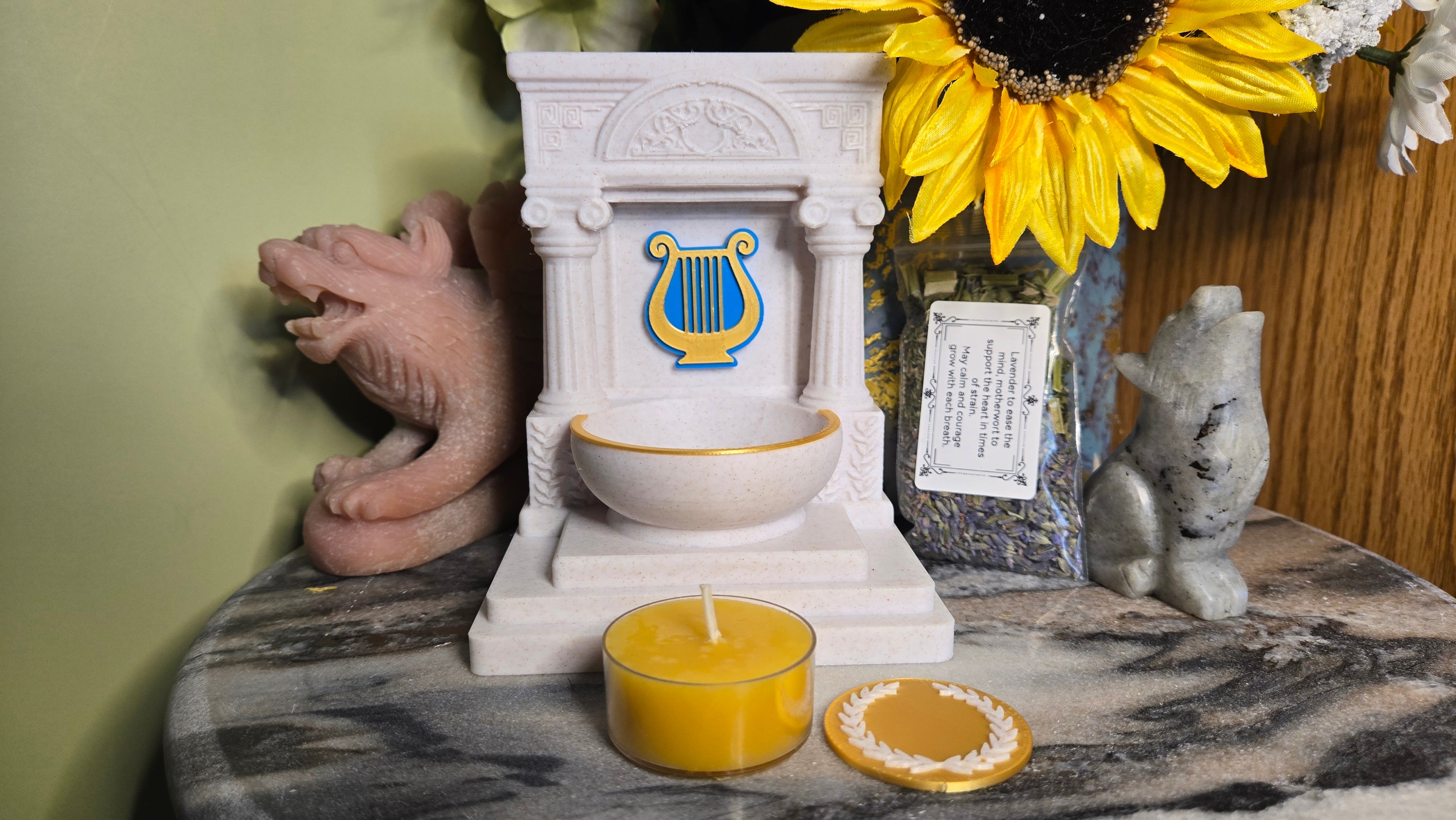 Mini Apollo Lyre Altar 5 Inch God Shrine for Sun, Archery, Music, Witchcraft Altar Decor Pagan Gift