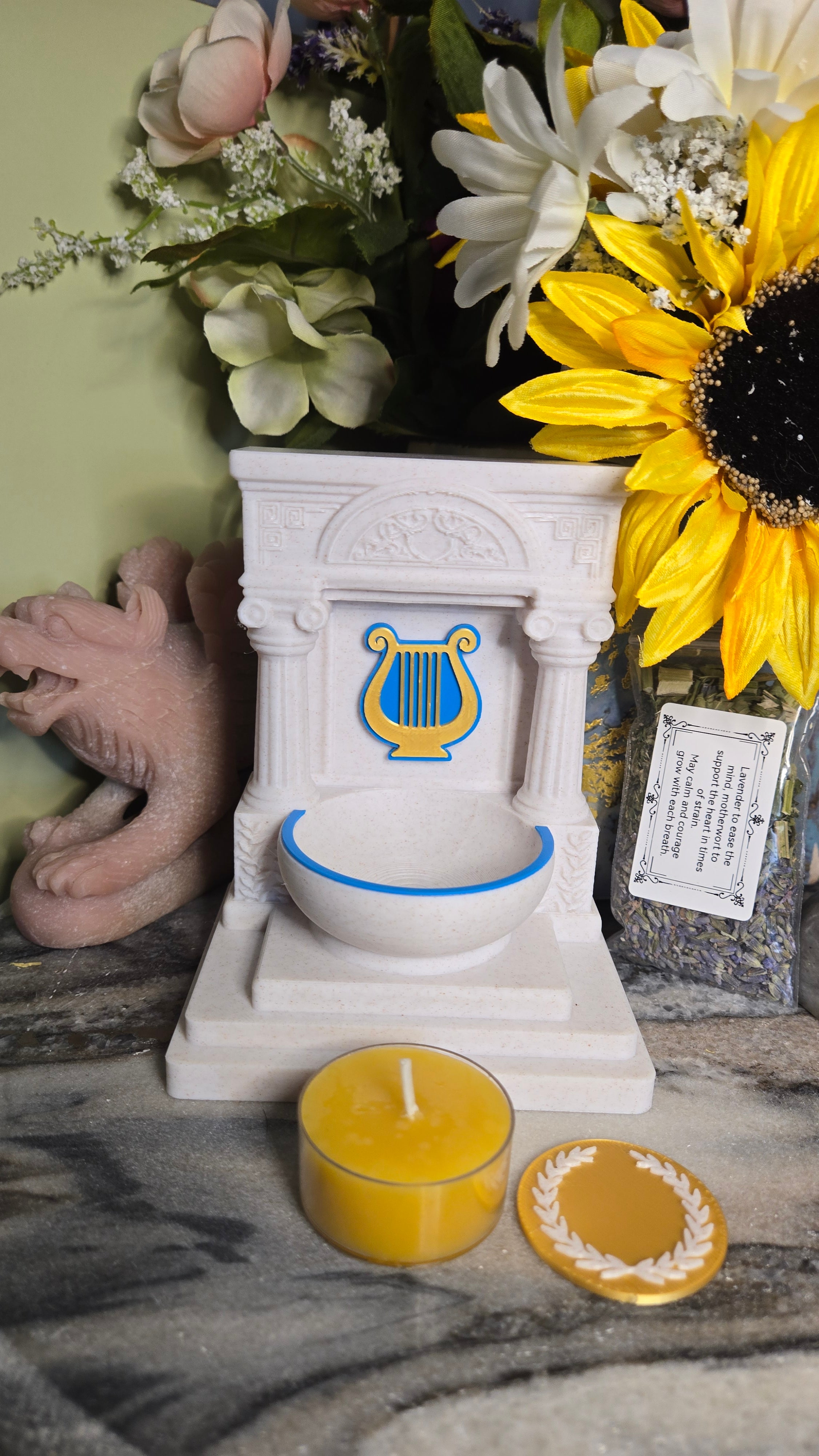 Mini Apollo Lyre Altar 5 Inch God Shrine for Sun, Archery, Music, Witchcraft Altar Decor Pagan Gift