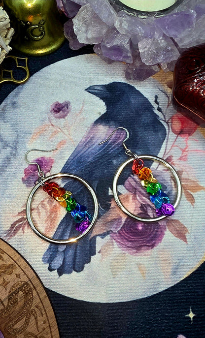 Rainbow Sequin Silver Hoop Earrings