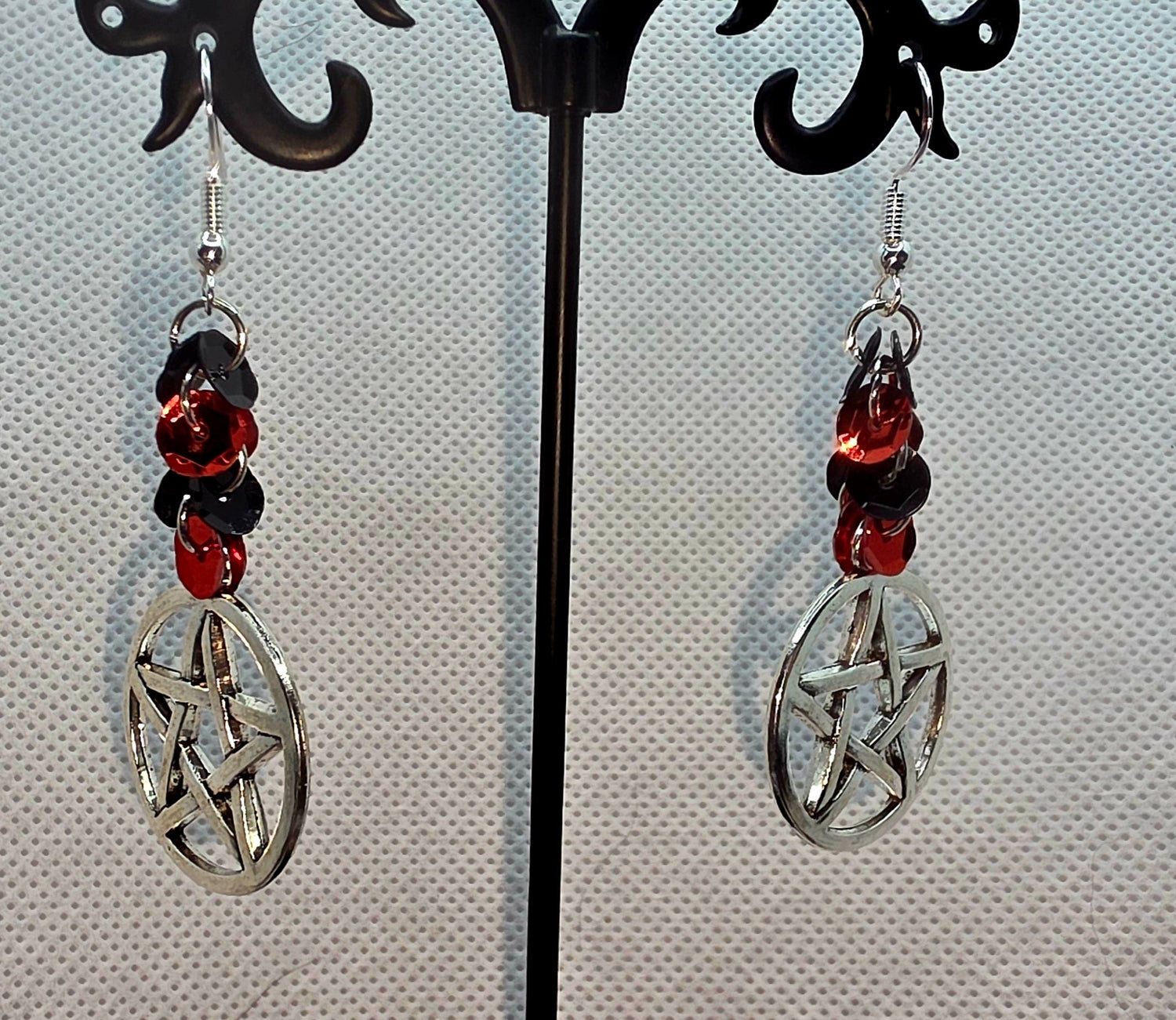 Mystic Red &amp; Black Sequin Pentacle Earrings