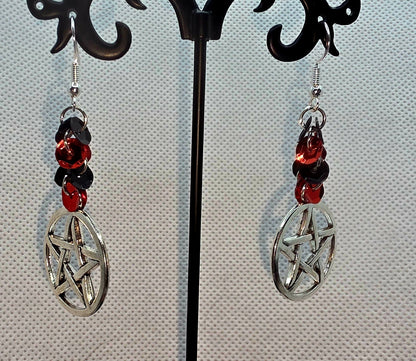 Mystic Red &amp; Black Sequin Pentacle Earrings
