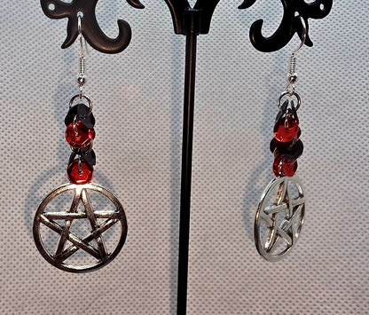 Mystic Red &amp; Black Sequin Pentacle Earrings