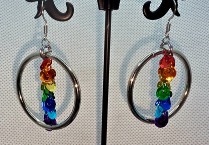Rainbow Sequin Silver Hoop Earrings