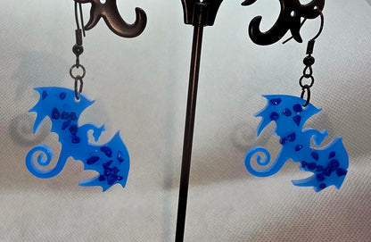 Blue Sparkly Dragon Earrings
