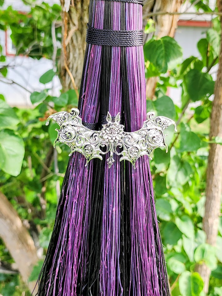 Black &amp; Purple Batty Bat Trifecta Broom