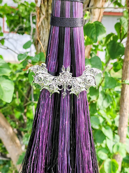 Black &amp; Purple Batty Bat Trifecta Broom
