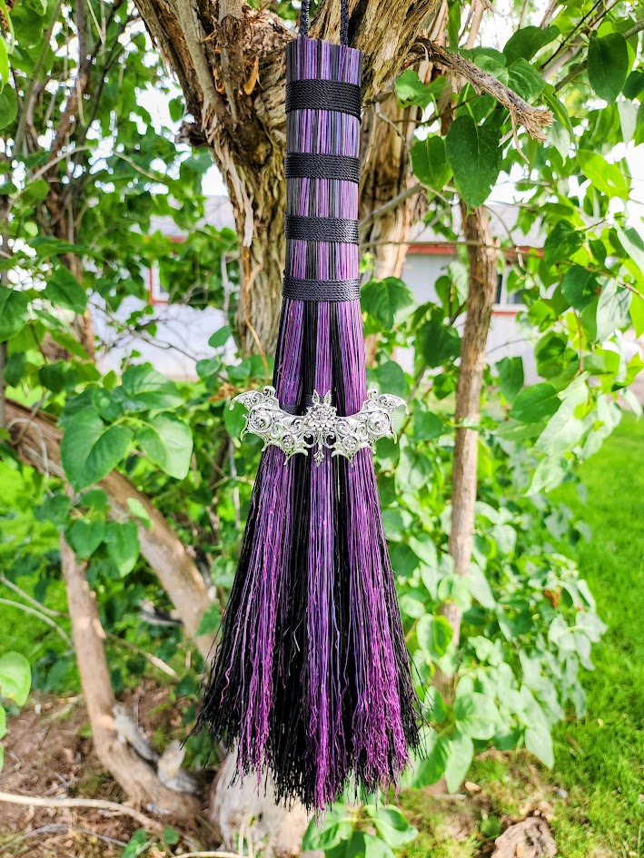 Black &amp; Purple Batty Bat Trifecta Broom