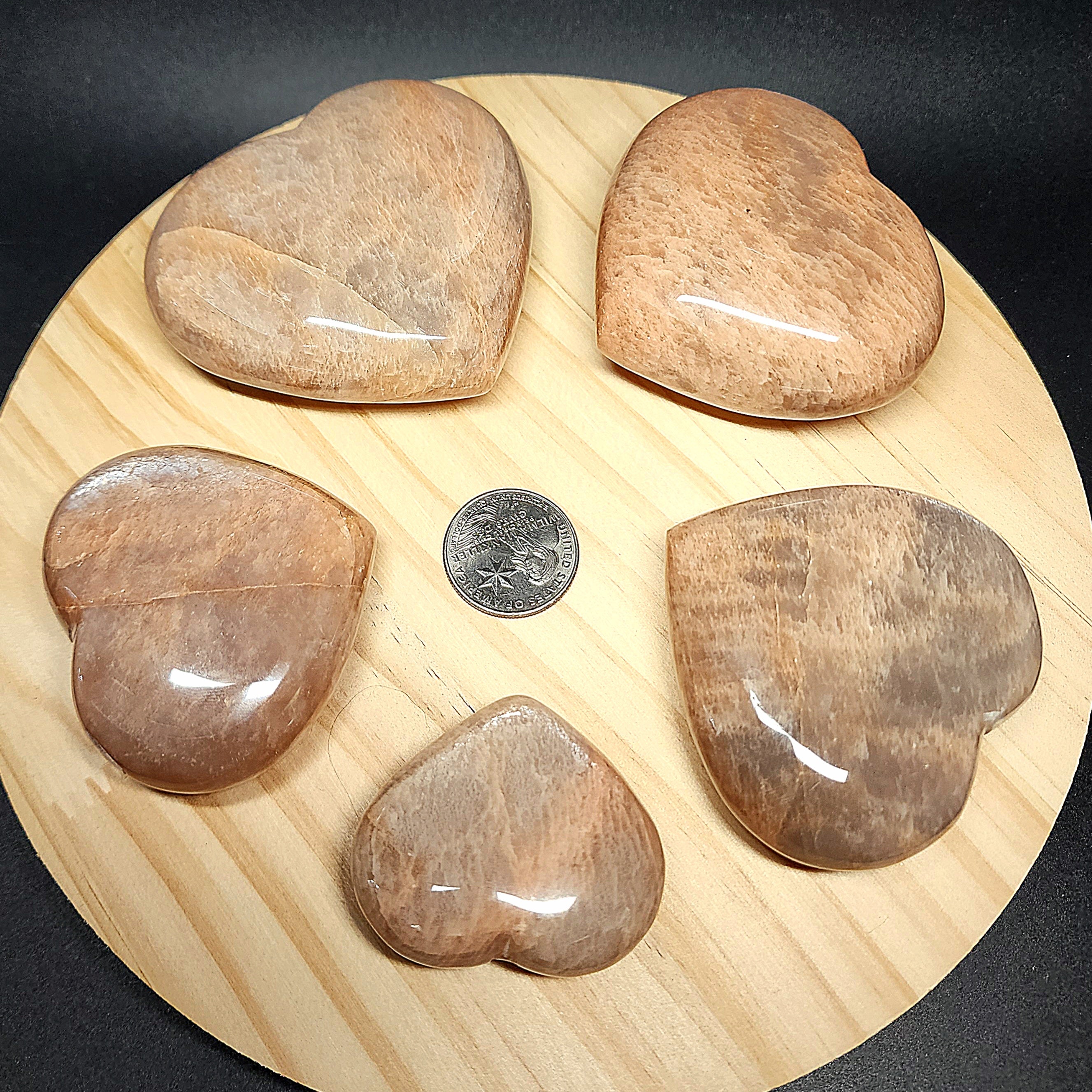 Peach Moonstone Heart | Polished Crystal Heart | Choose Your Size