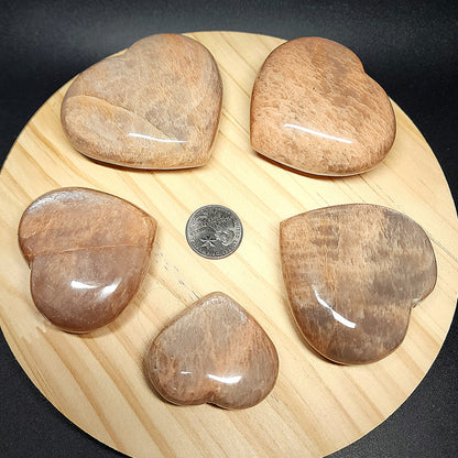Peach Moonstone Heart | Polished Crystal Heart | Choose Your Size