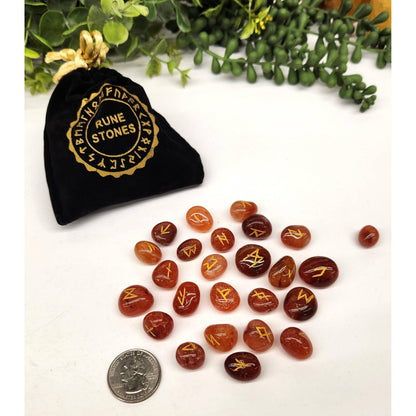 24-Piece Carnelian Rune Set with Odin Stone, Velvet Pouch &amp; Meaning Guide