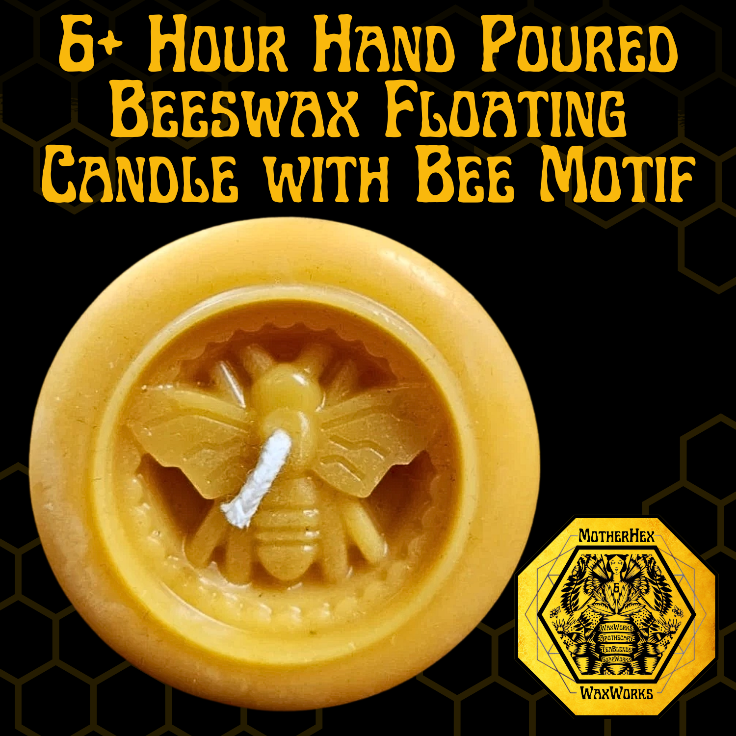 Floating Beeswax Candle with Bee Motif