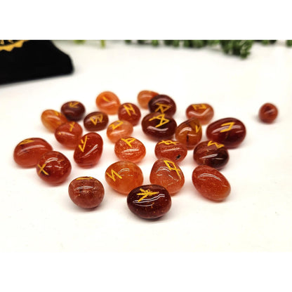 24-Piece Carnelian Rune Set with Odin Stone, Velvet Pouch &amp; Meaning Guide