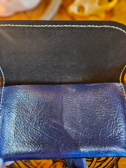 Metallic Blue Leather Tarot Card Case - Handmade