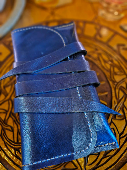 Metallic Blue Leather Tarot Card Case - Handmade