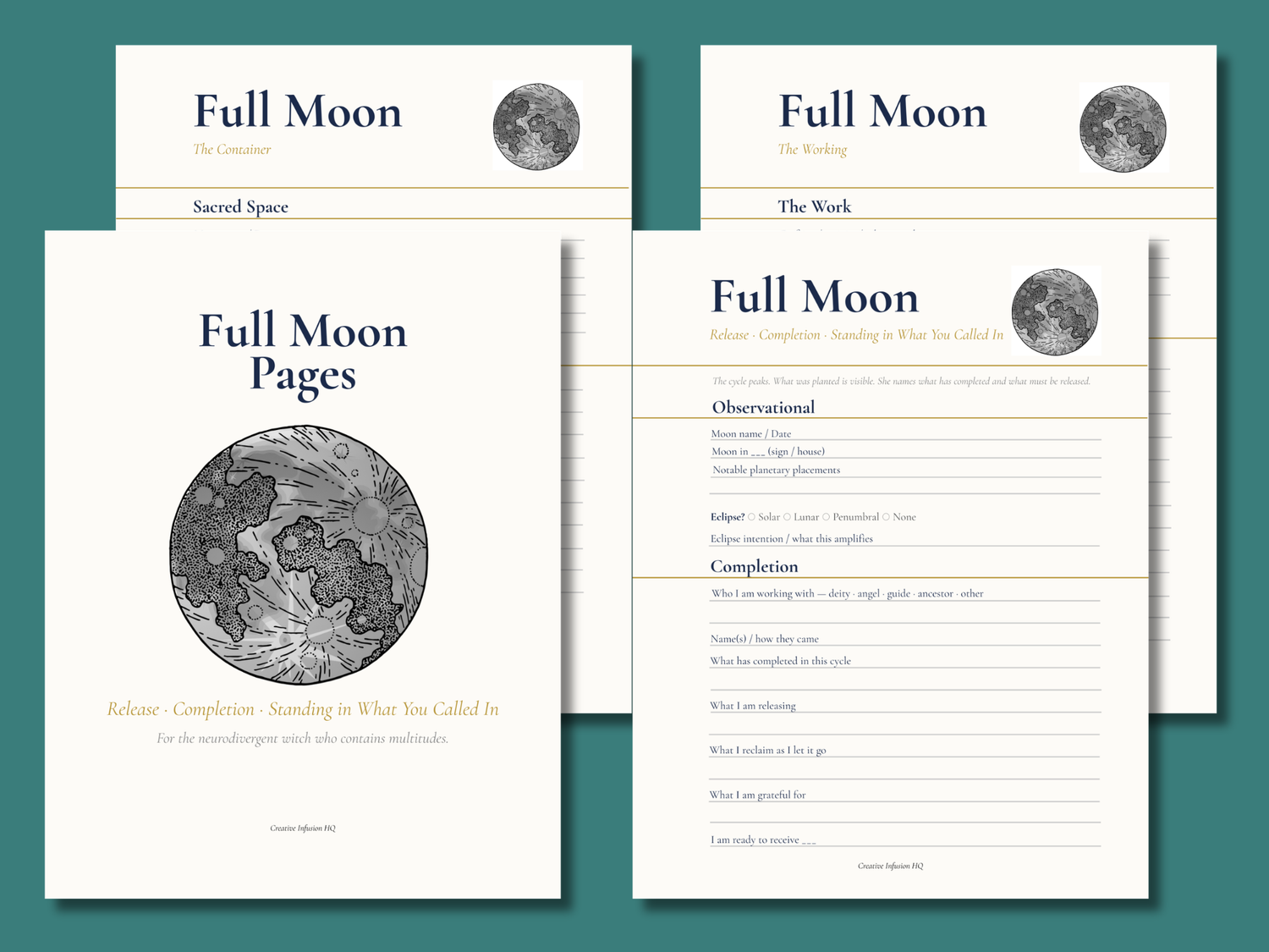 Triple Moon Planning Pages — Printable Lunar Journal Pages for New, Full &amp; Dark Moon Practice