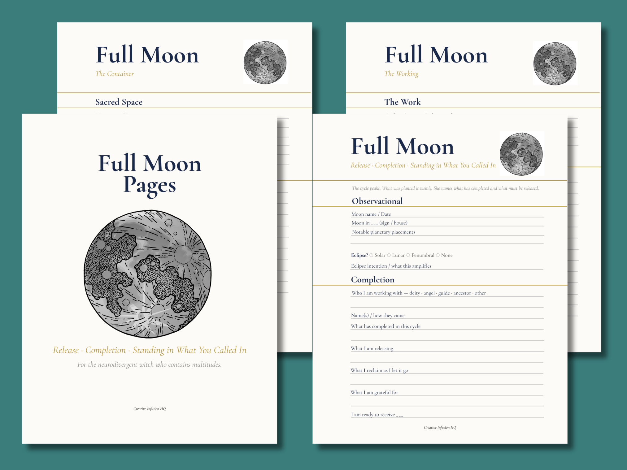 Triple Moon Planning Pages — Printable Lunar Journal Pages for New, Full &amp; Dark Moon Practice