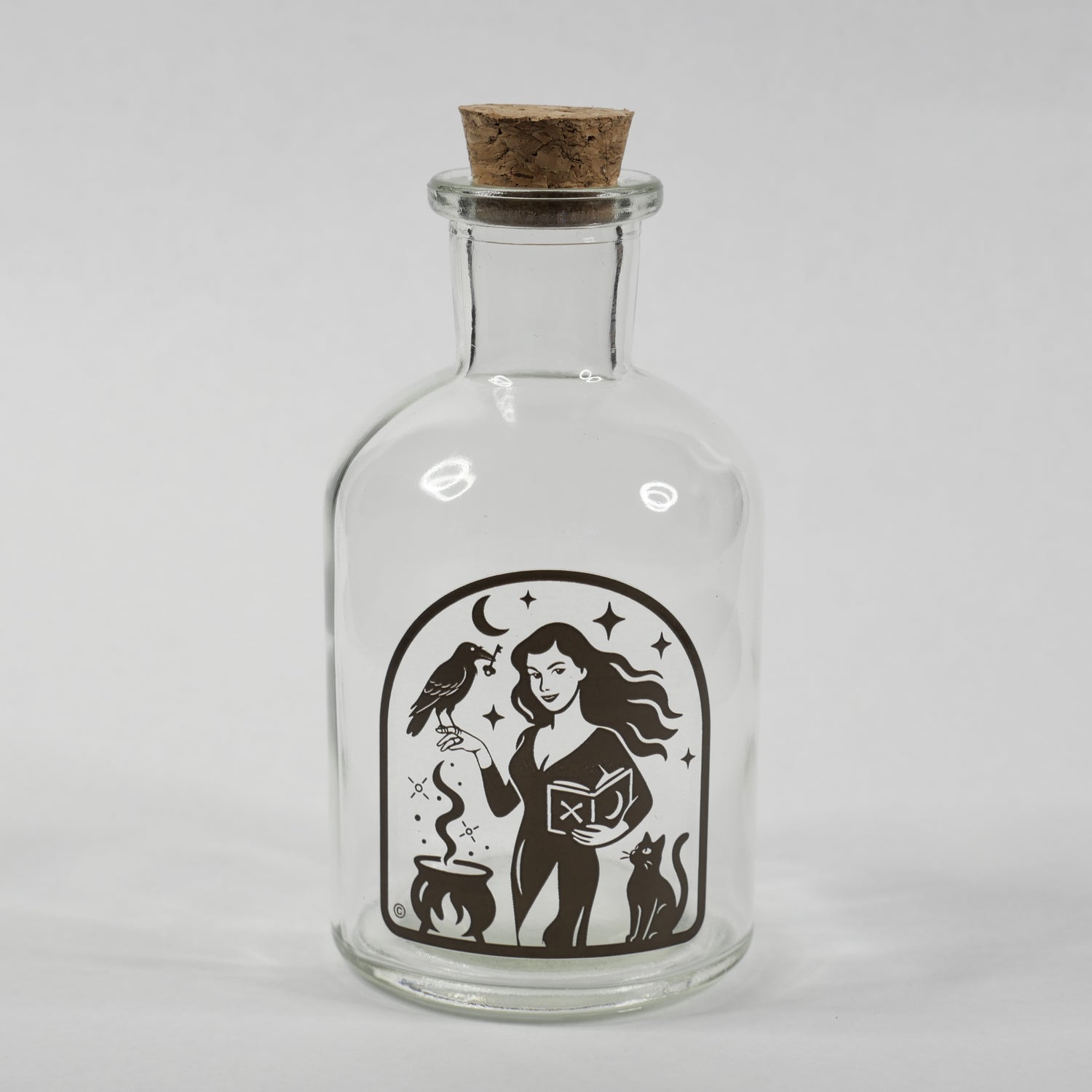 Glass Potion &amp; Ingredients Bottles, Herbs, Spices, with Witchy Design Imprint