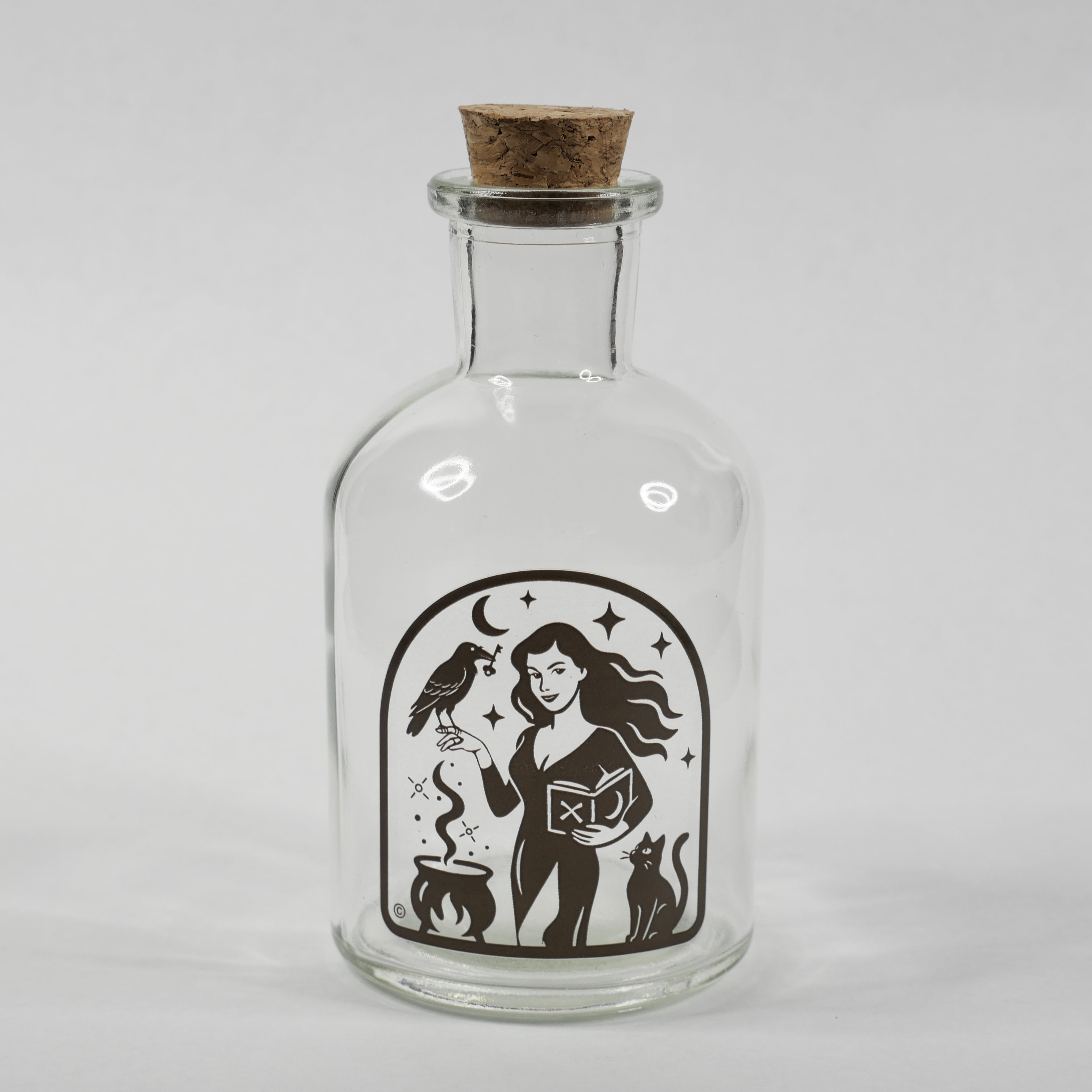Glass Potion &amp; Ingredients Bottles, Herbs, Spices, with Witchy Design Imprint
