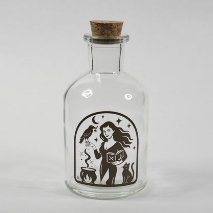 Glass Potion &amp; Ingredients Bottles, Herbs, Spices, with Witchy Design Imprint