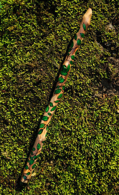 Wood Burned Ivy Wand | Hand Painted Witch Wand | Forest Magic Wand | One of a Kind Ritual Wand | 12.5”