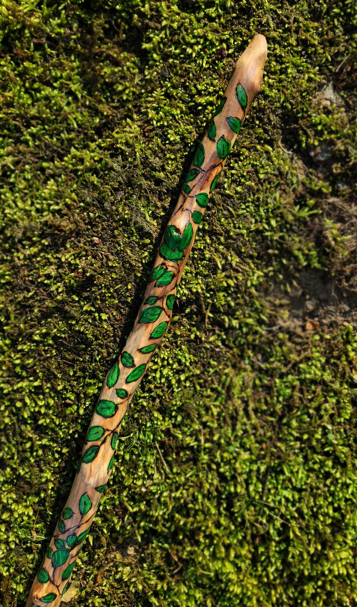 Wood Burned Ivy Wand | Hand Painted Witch Wand | Forest Magic Wand | One of a Kind Ritual Wand | 12.5”