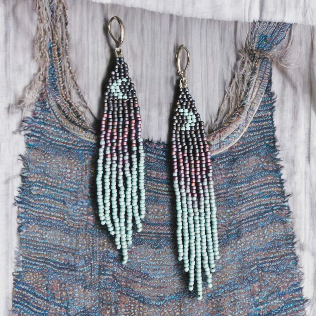 Midnight Moon – Hand-Beaded Fringe Earrings