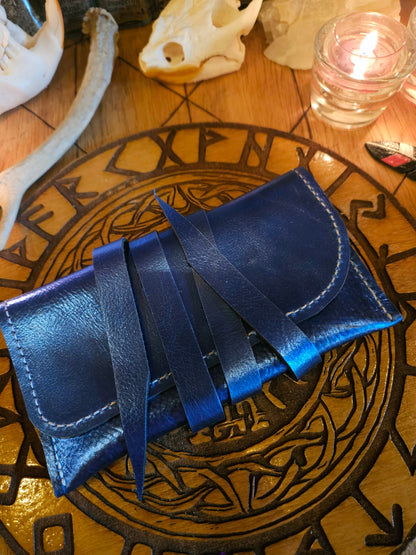 Metallic Blue Leather Tarot Card Case - Handmade