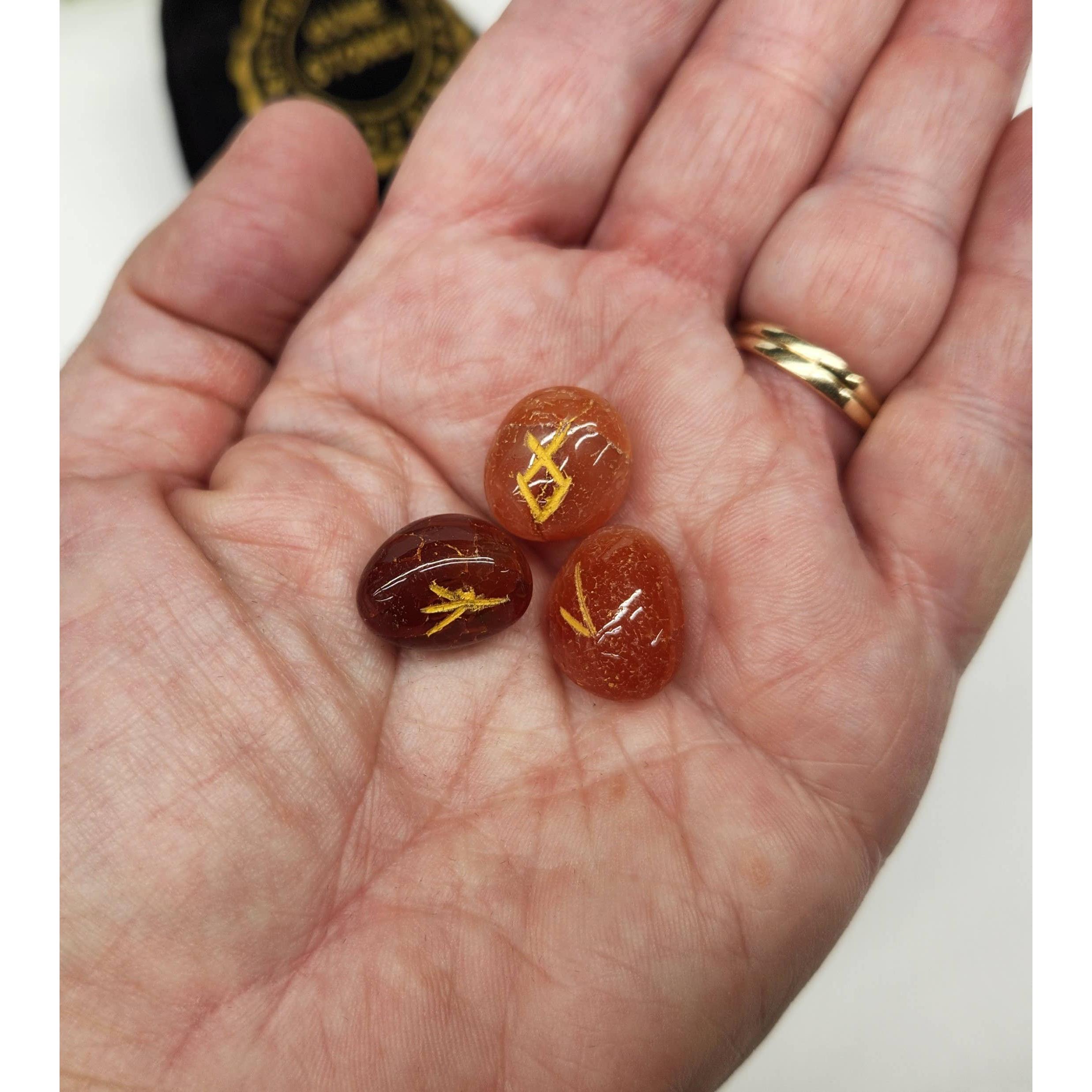 24-Piece Carnelian Rune Set with Odin Stone, Velvet Pouch &amp; Meaning Guide