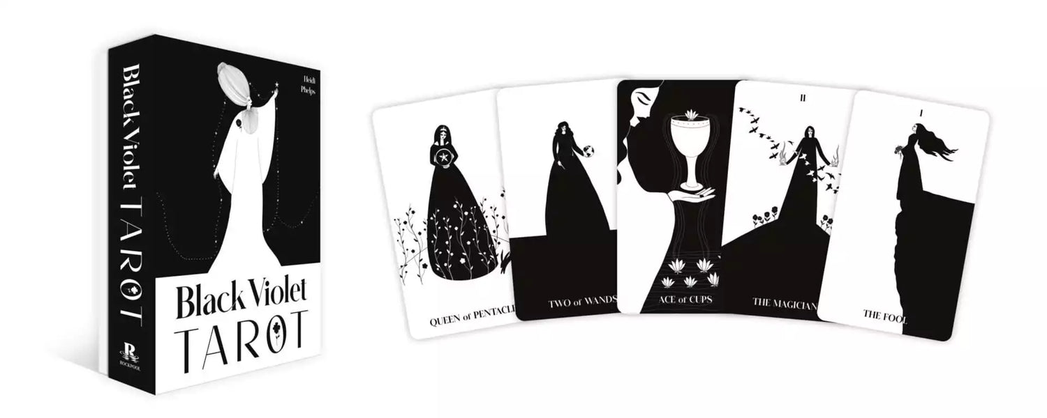 Black Violet Tarot card with dark floral botanical illustration