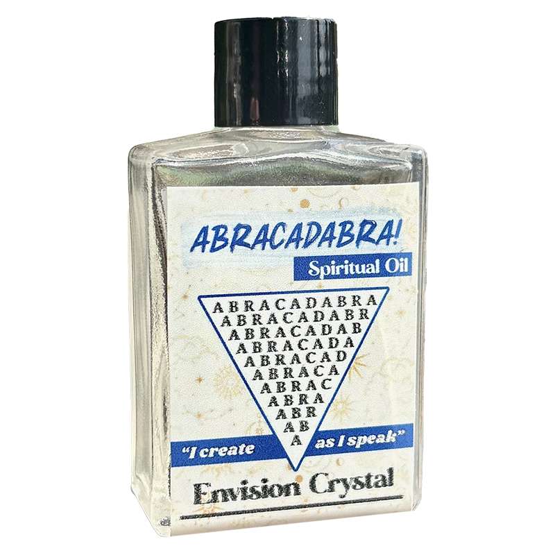 Abracadabra Spiritual Oil 4 dram bottle by Envision Crystal with label for manifestation and focused intention ritual work
