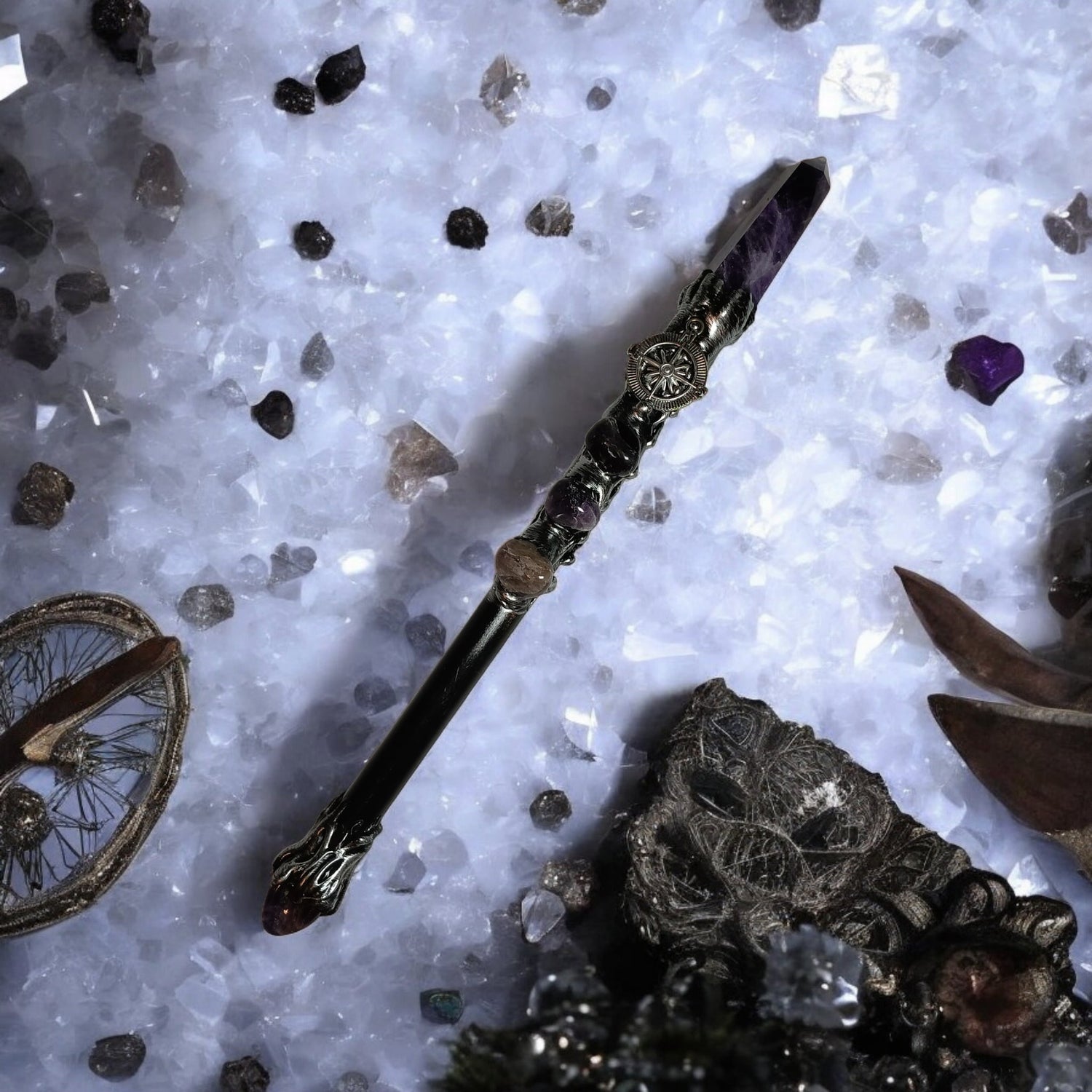 Amethyst &amp; Compass Crystal Magick Wand – Manifestation, Gratitude &amp; Spiritual Guidance