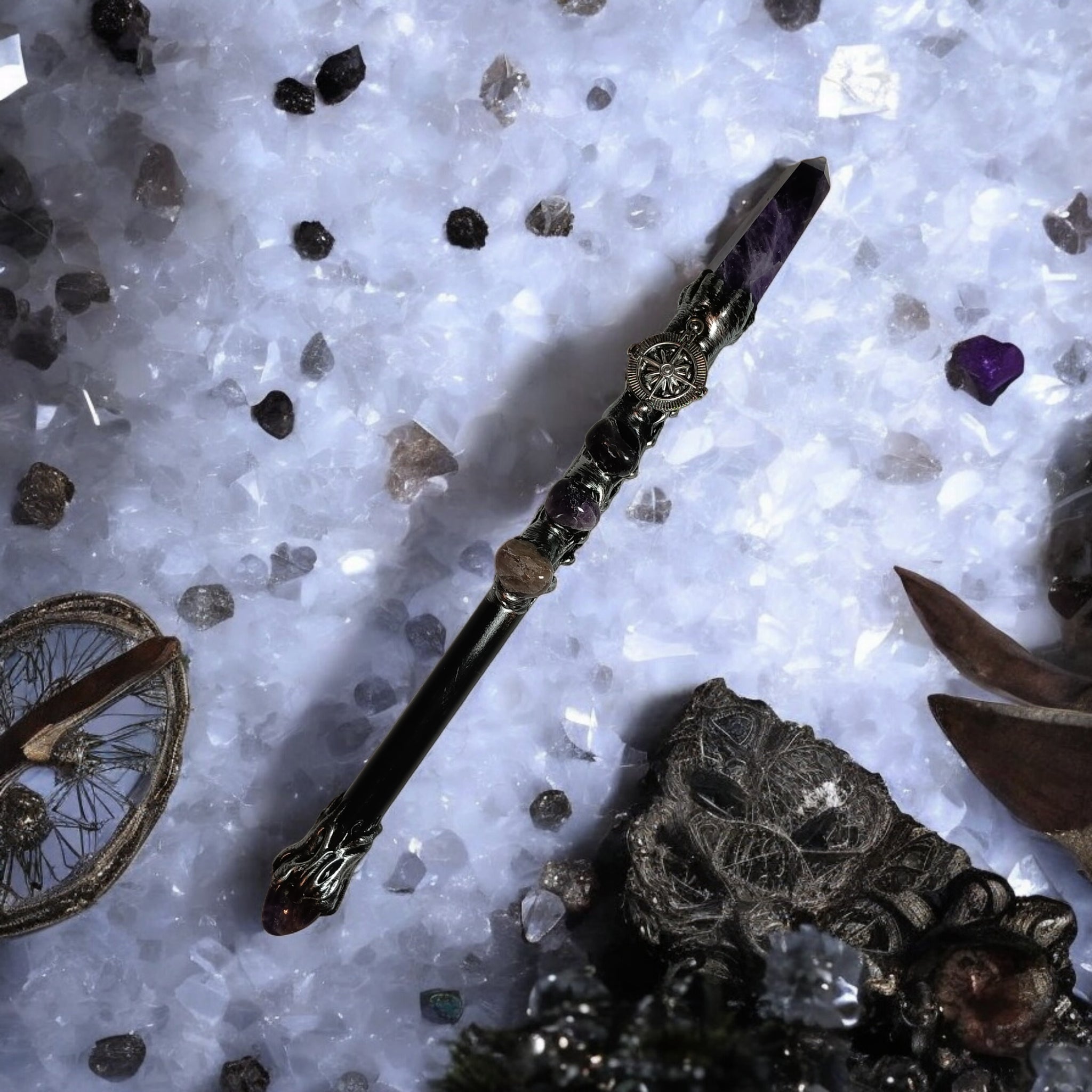 Amethyst &amp; Compass Crystal Magick Wand – Manifestation, Gratitude &amp; Spiritual Guidance
