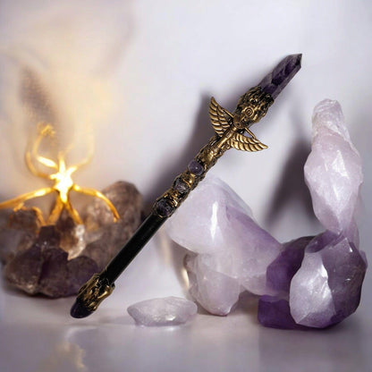 Amethyst &amp; Gold Isis Wand – Divine Feminine Energy &amp; Spiritual Protection