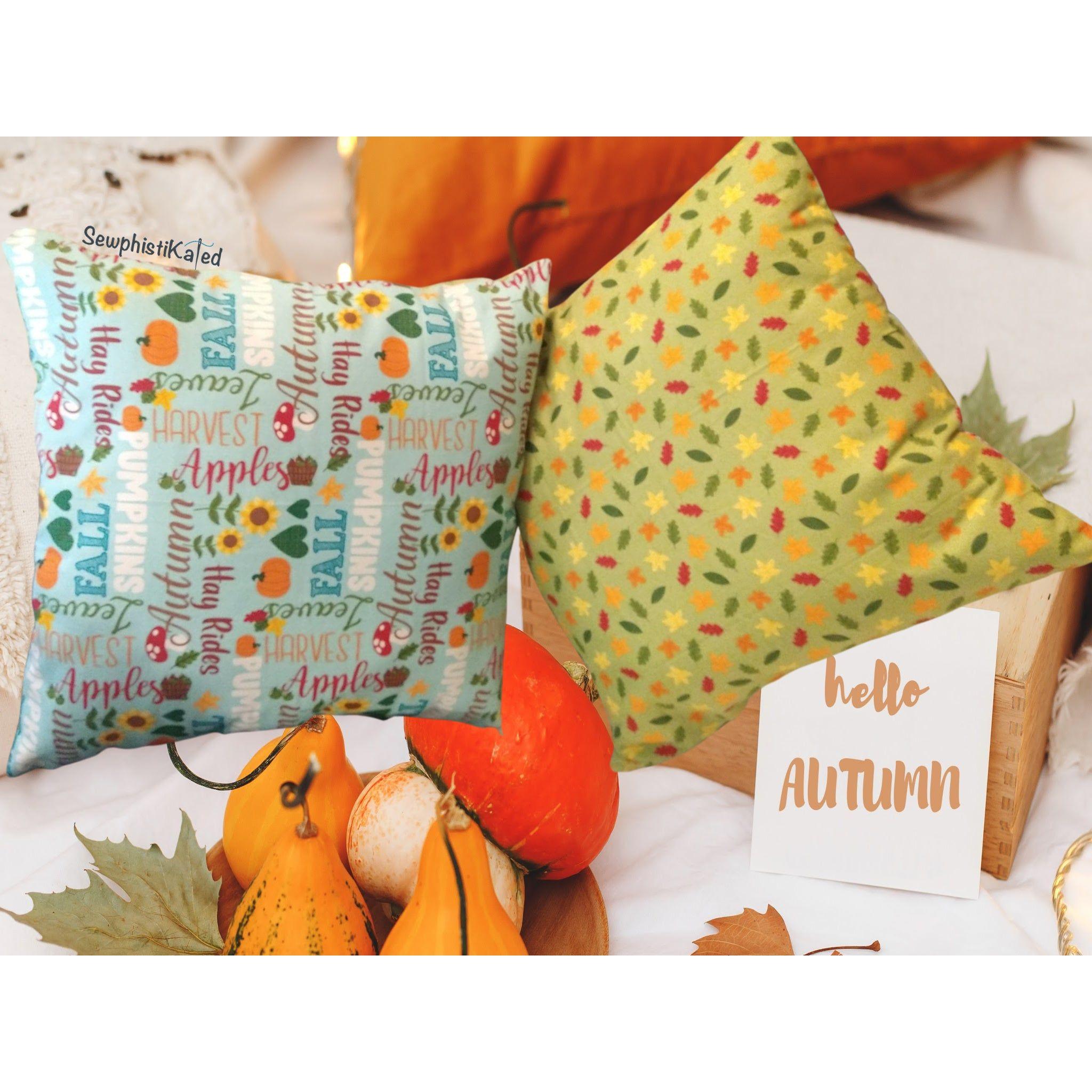 Autumn Throw Pillow – Double-Sided Fall Decor with Leaves &amp; Autumn Words