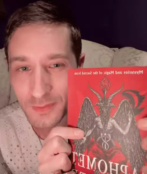 Interior spread from Baphomet Revealed showing occult illustrations and text exploring the history and symbolism of Baphomet.