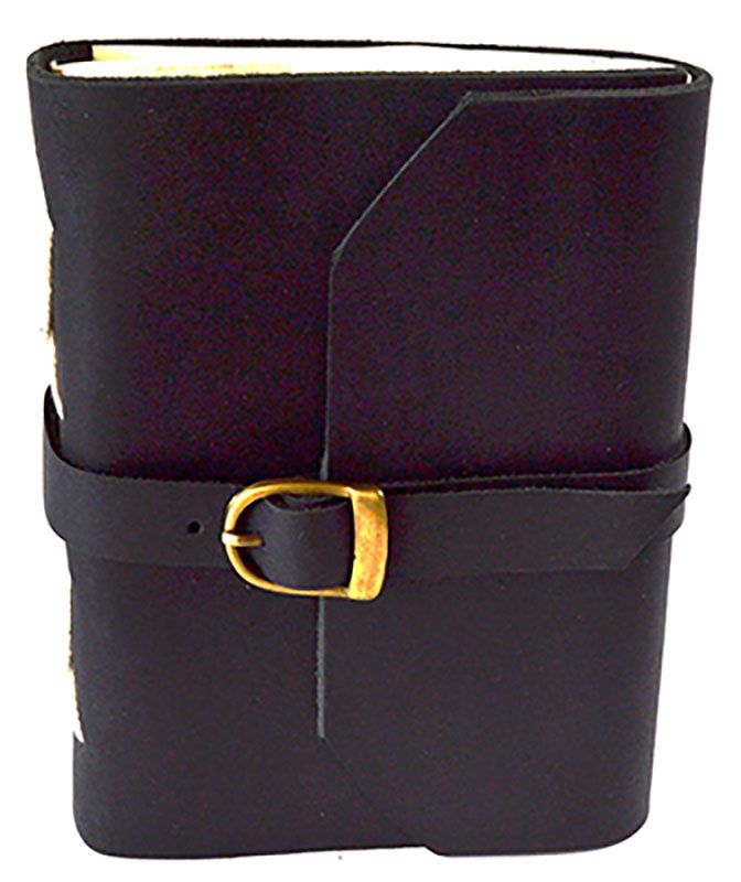 Black Leather Journal with Buckle – 4 1/2″ x 6 1/2″, 240 Unlined Pages