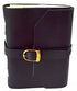 Black leather journal with buckle strap closure 4.5 by 6.5 inches showing 240 unlined pages grimoire journal with classic black leather cover