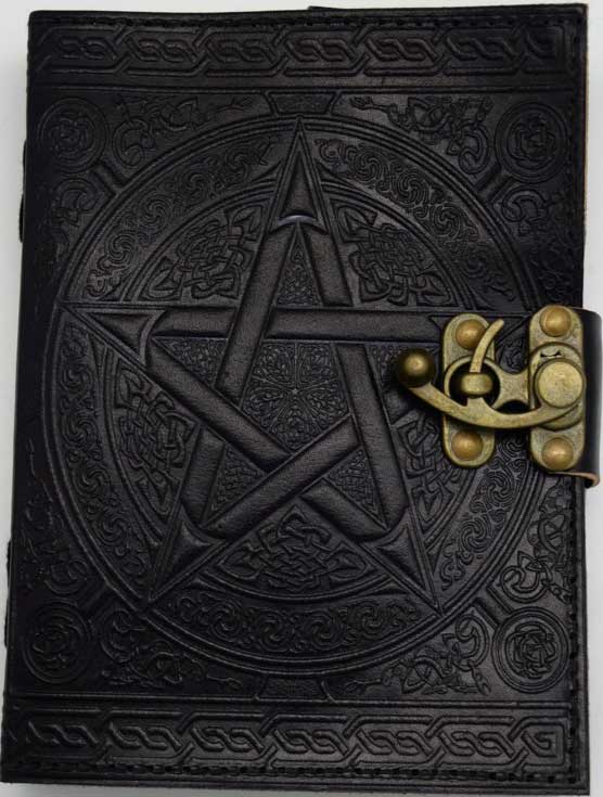 5" x 7" Black Pentagram leather journal w/ latch