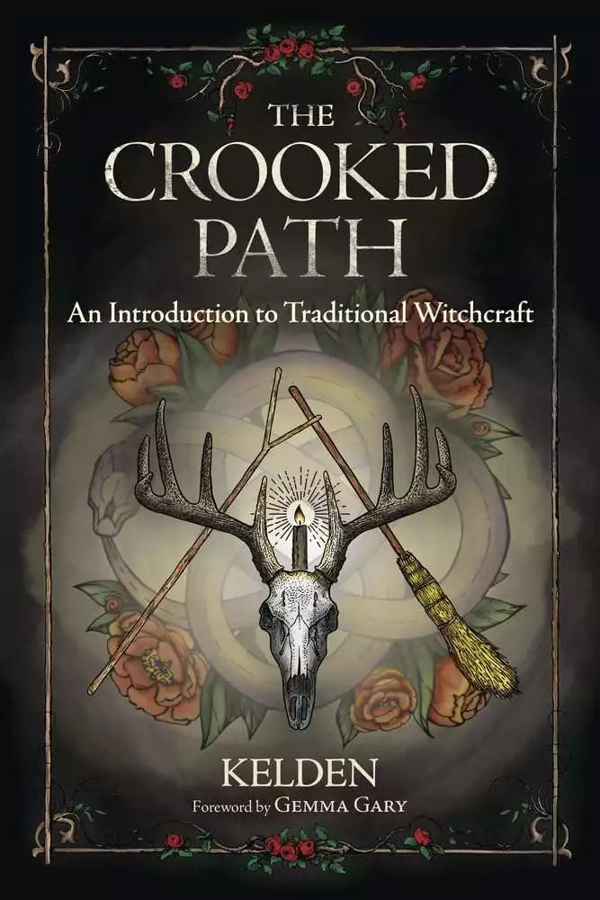 The Crooked Path book cover by Kelden — ornate illustrated cover featuring the introduction to Traditional Witchcraft and Sabbatic Craft paperback.