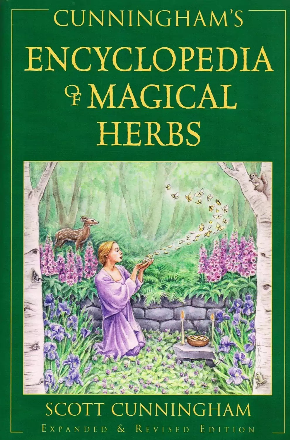 Encyclopedia of Magical Herbs by Scott Cunningham — classic Llewellyn Publications paperback with botanical illustration cover design.