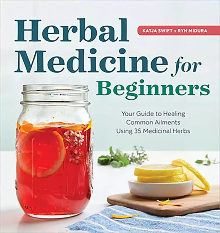 Herbal Medicine for Beginners book cover by Swift and Midura — featuring botanical illustration and the title for a practical 35-herb guide for home herbalists.