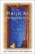 Book cover of The Magical Household by Scott Cunningham and David Harrington, showing a blue door with a broom and cat in an illustrated domestic scene.