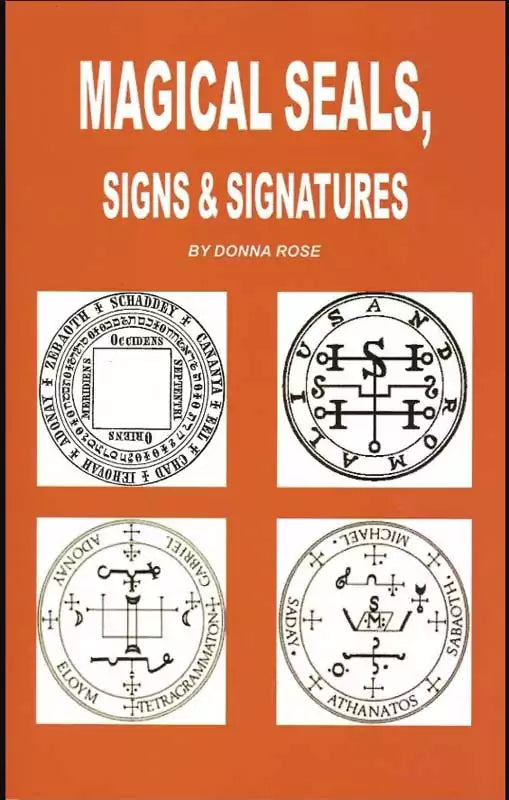 Four mystical seals arranged on an orange background with title &